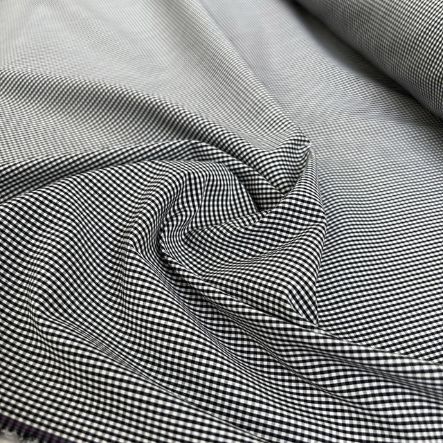 Archivio Checks Black Cotton Elastane Small Check Ex Designer Stretch Woven Shirting Fabric CU