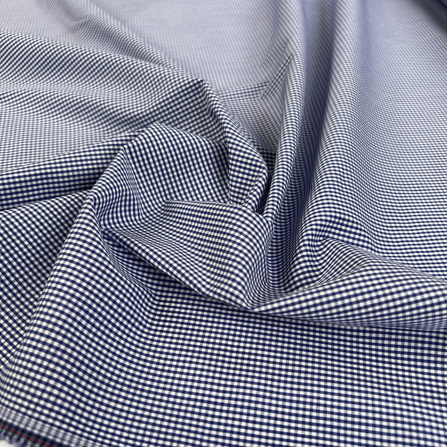 Archivio Checks Blue Cotton Elastane Small Check Ex Designer Stretch Woven Shirting Fabric CU