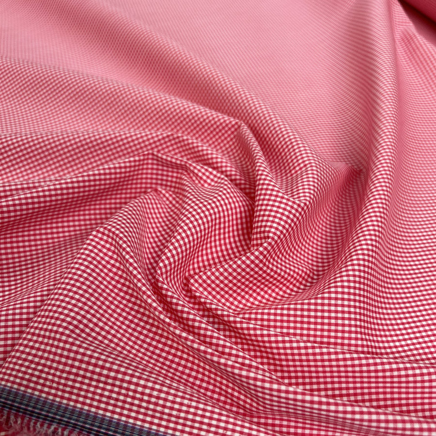Archivio Checks Pink Cotton Elastane Small Check Ex Designer Stretch Woven Shirting Fabric CU