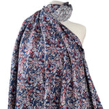 Autumnal Equinox Midnight Paisley Pop Brushed Cotton Blue Red Abstract Floral Print Dress Fabric Mannequin