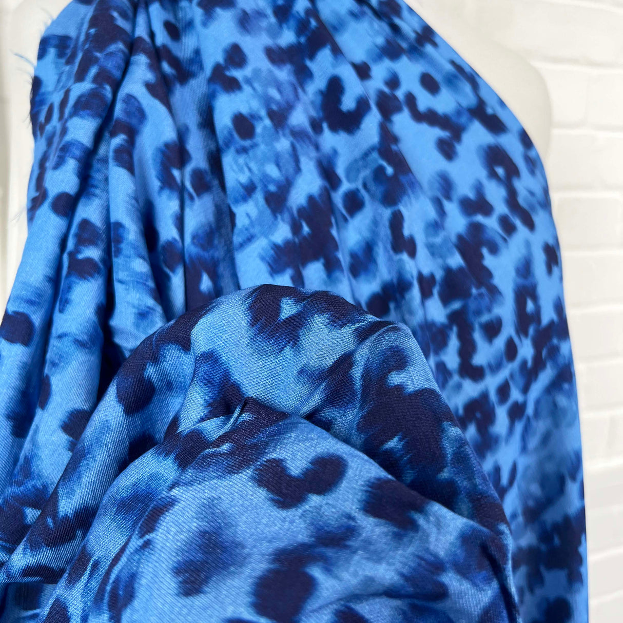 Blue Animal Digital Print Viscose Dress Fabric Azure Leopard Twill CU