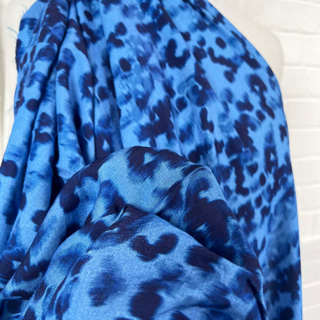 Blue Animal Digital Print Viscose Dress Fabric Azure Leopard Twill CU