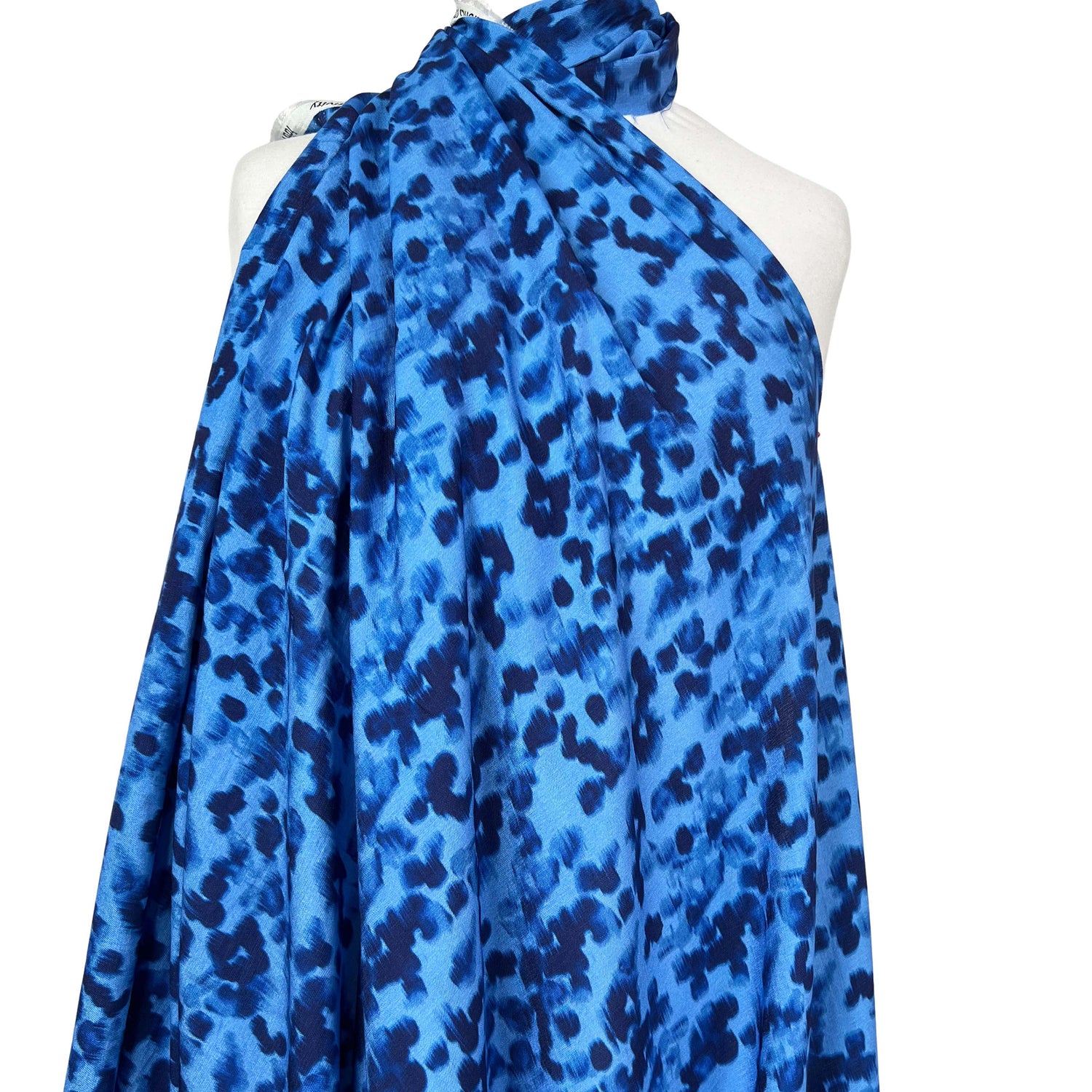 Blue Animal Digital Print Viscose Dress Fabric Azure Leopard Twill Mannequin