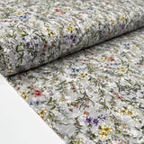 BA Floral Garden Broderie Anglaise Grey Cotton Tiny Multicoloured Flower Print Embroidered Dress Fabric Bolt