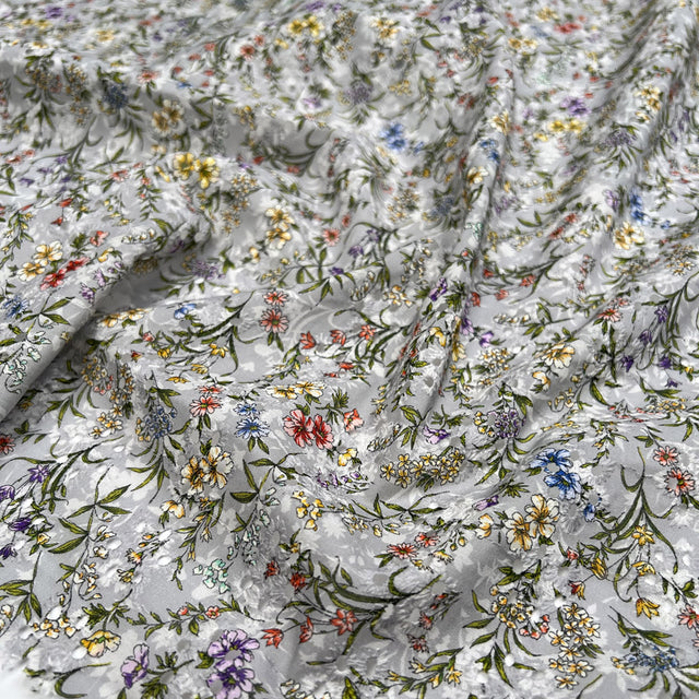 BA Floral Garden Broderie Anglaise Grey Cotton Tiny Multicoloured Flower Print Embroidered Dress Fabric CU