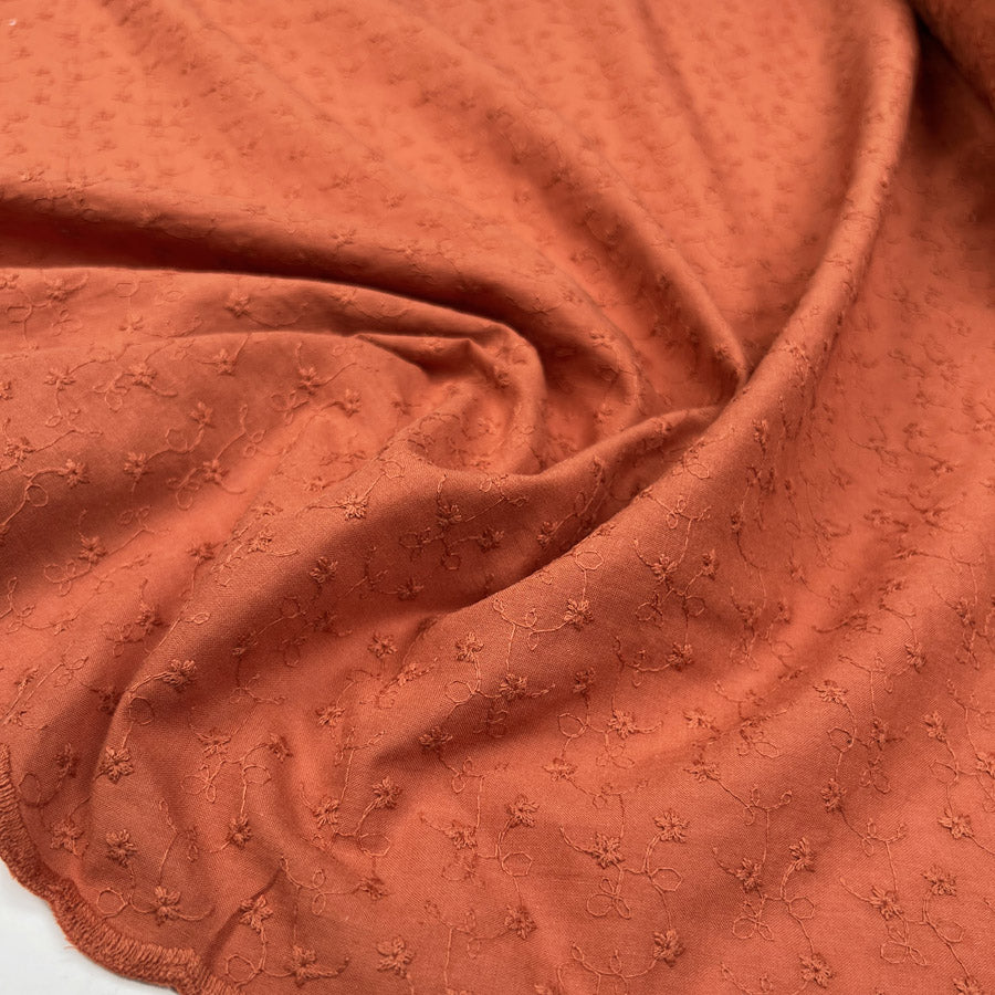 BA Gentle Rust Broderie Anglaise Orange Floral Cotton Woven Dress Fabric CU