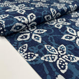 Batik Blue Blossoms Cotton White Hand Printed Abstract Woven Dress Fabric Bolt