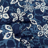Batik Blue Blossoms Cotton White Hand Printed Abstract Woven Dress Fabric Fold