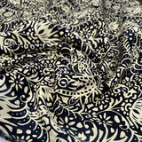 Batik Floral Vines Cream Black Cotton Hand Printed Abstract Woven Dress Fabric CU