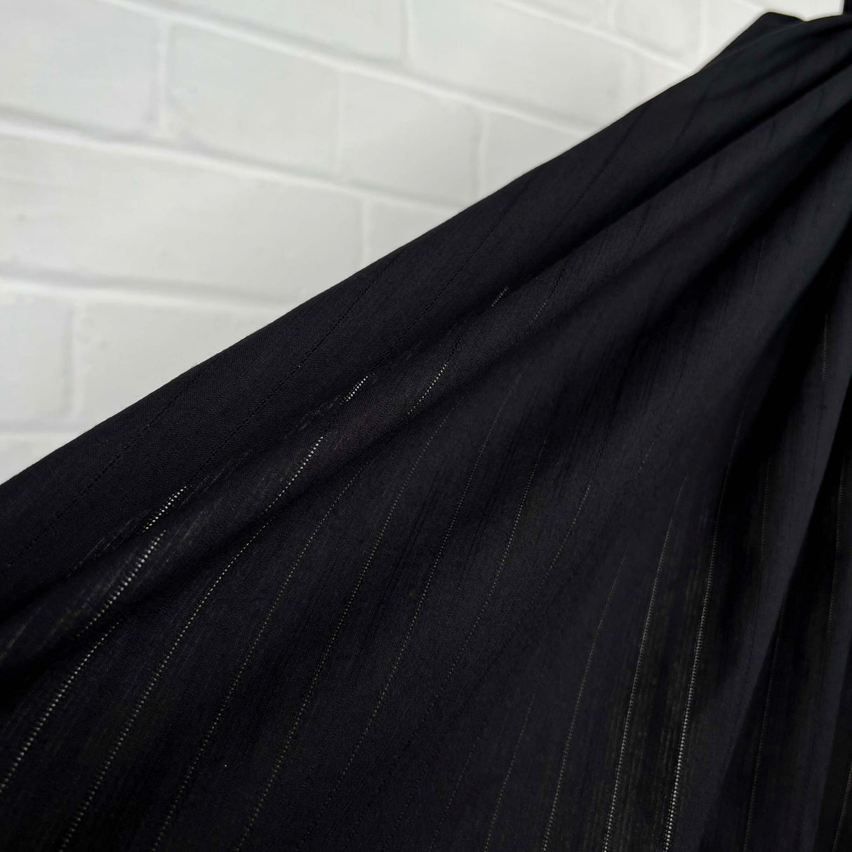 Bet On Black Cotton Stripe Woven Shirting Fabric Close Up