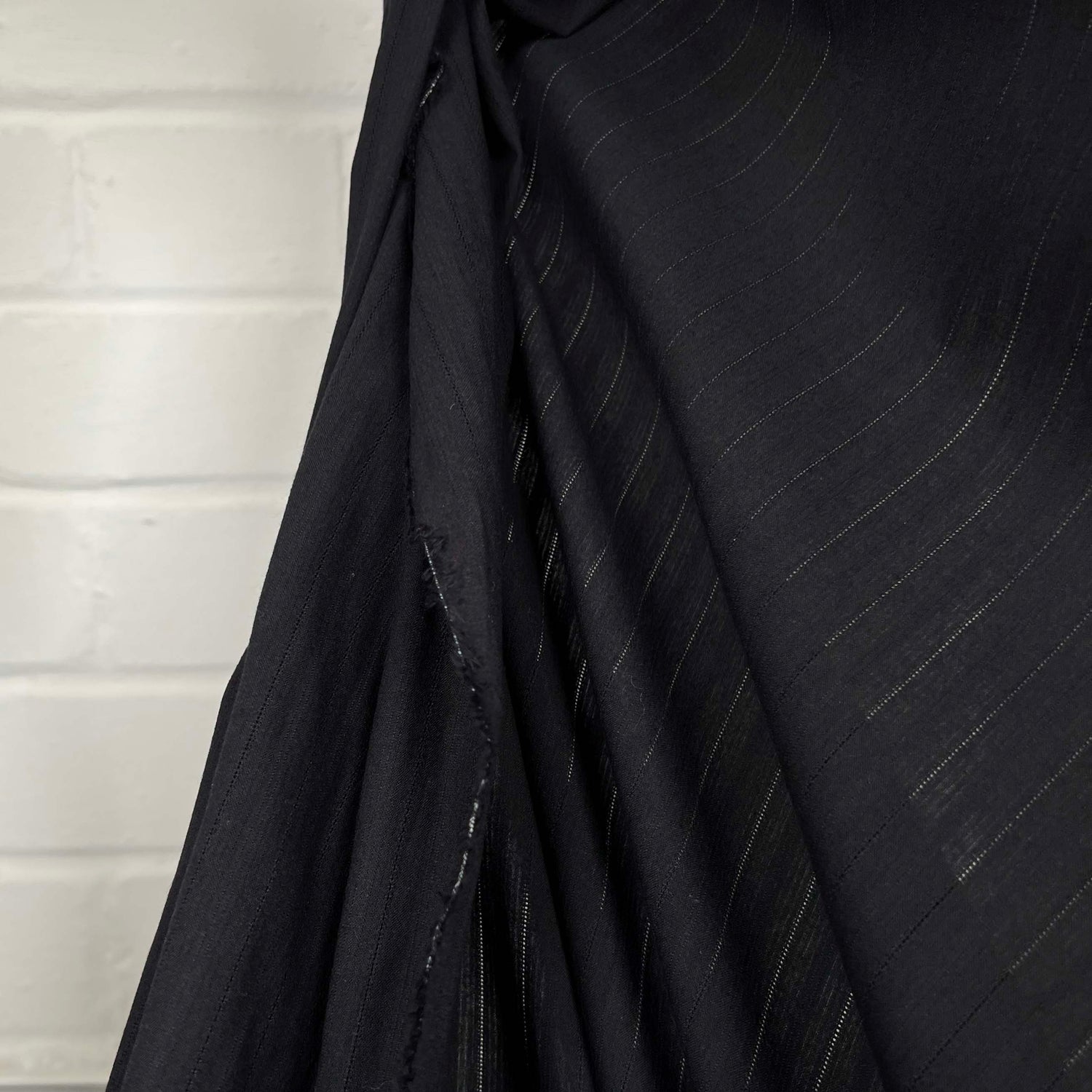 Bet On Black Cotton Stripe Woven Shirting Fabric Fold