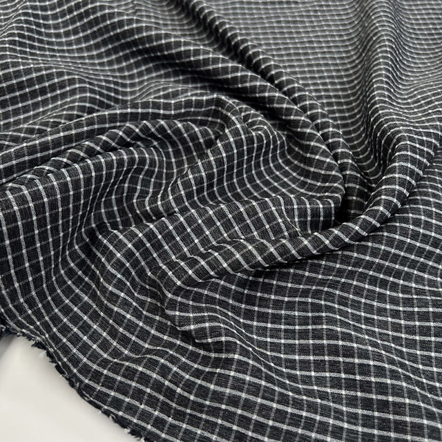 Black Check Shirting White Small Square Polyester Viscose Woven Fabric CU