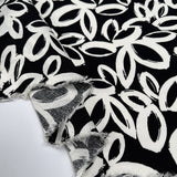 Black White Inky Floral Viscose Woven Dress Fabric Fold