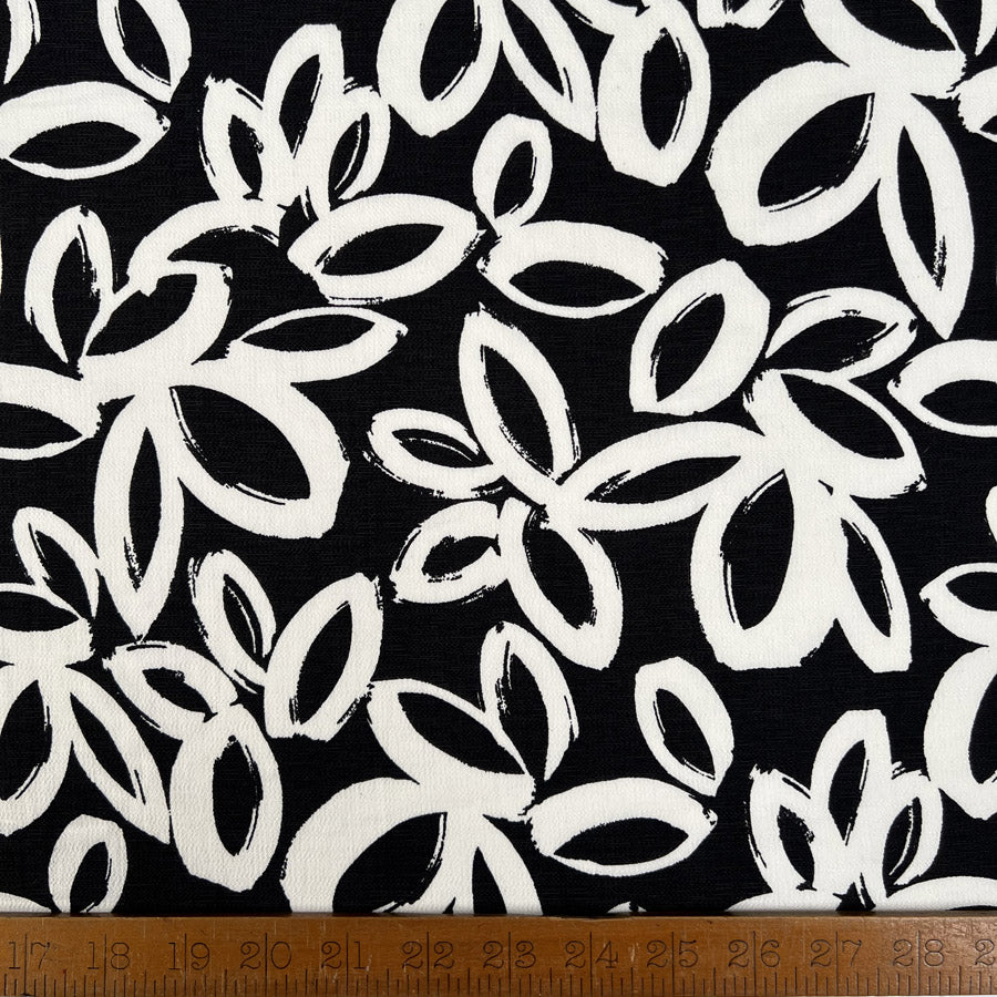 Black White Inky Floral Viscose Woven Dress Fabric Ruler