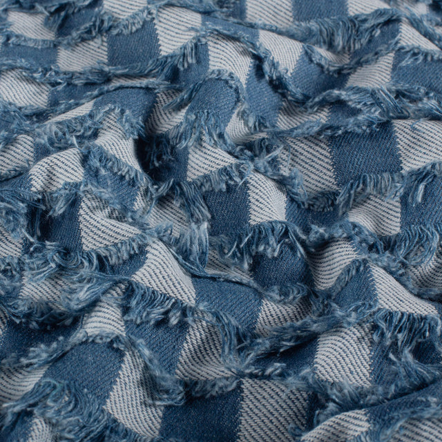Rebel Denim Blue Checked Jacquard Cotton Dress Fabric fabric, close-up