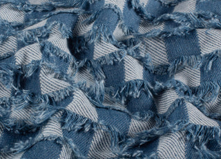 Rebel Denim Blue Checked Jacquard Cotton Dress Fabric fabric, close-up
