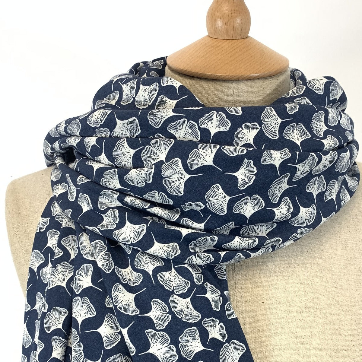 Blue Gingko Dress Fabric Pima Cotton Lawn - Midnight Fall - Denim