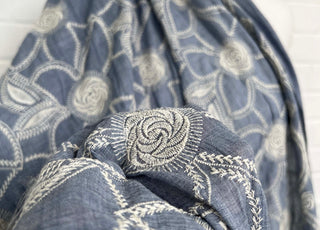 Boho Blue Floral Cotton Embroidered Sky 123gsm Dress Fabric CU