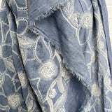 Boho Blue Floral Cotton Embroidered Sky 123gsm Dress Fabric Hang