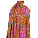 Bold Floral Paisley Orange and Pink Viscose Abstract Dress Fabric Mannequin