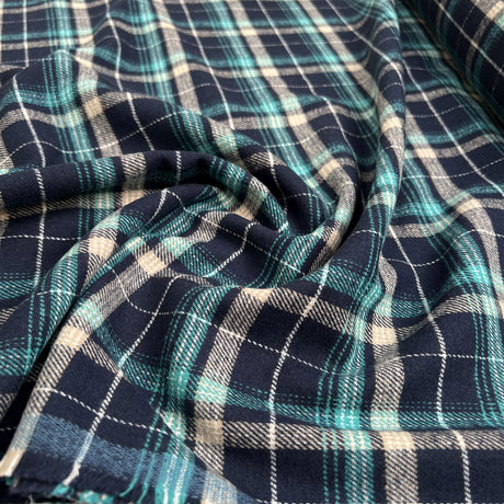 Brushed Cotton Check Elsie Navy Teal Flannel Fabric CU