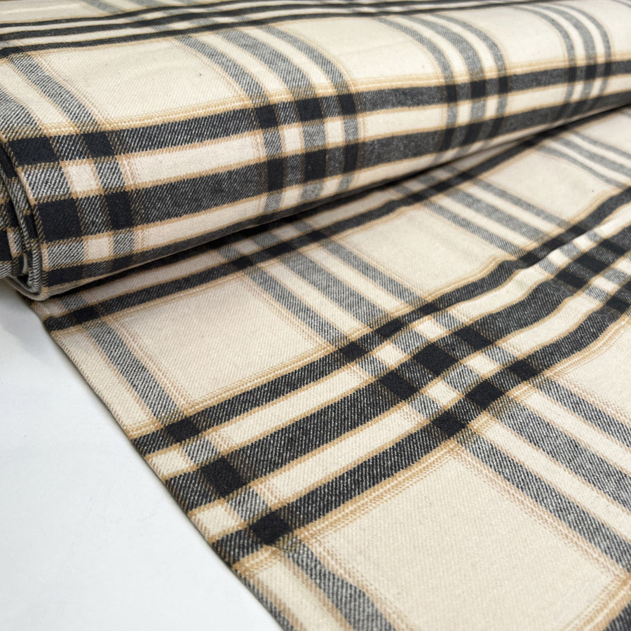 Brushed Cotton Evie Check Cream Black Soft Woven Fabric Bolt