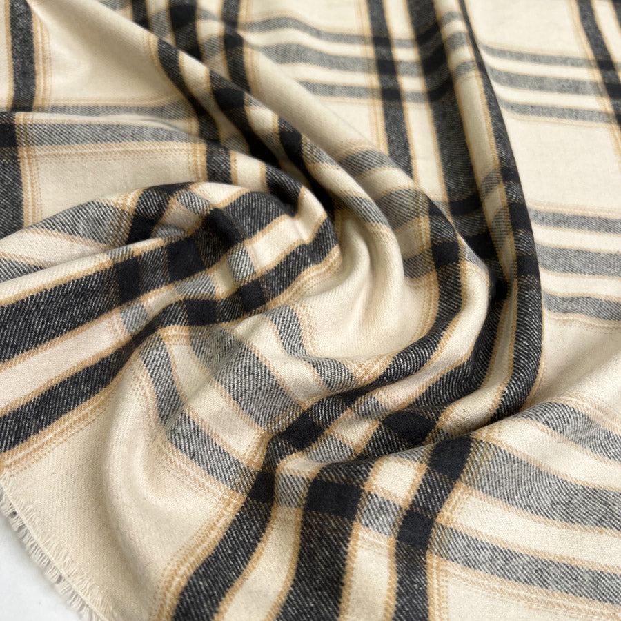 Brushed Cotton Evie Check Cream Black Soft Woven Fabric CU