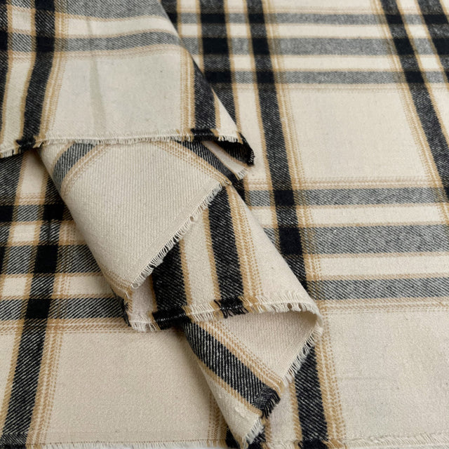 Brushed Cotton Evie Check Cream Black Soft Woven Fabric Fold
