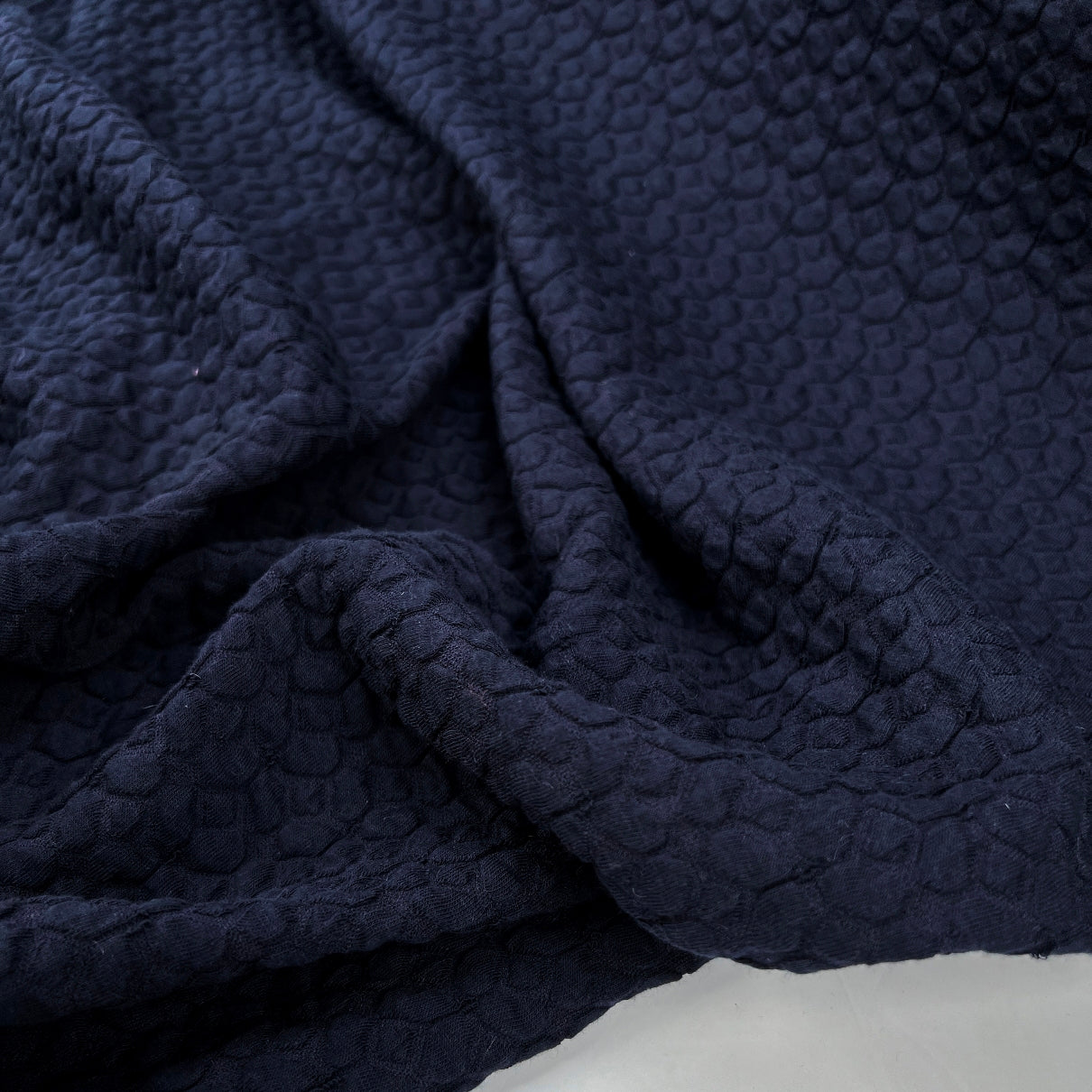 Bubbly Cotton Polyamide Navy Knitted Jersey Fabric CU
