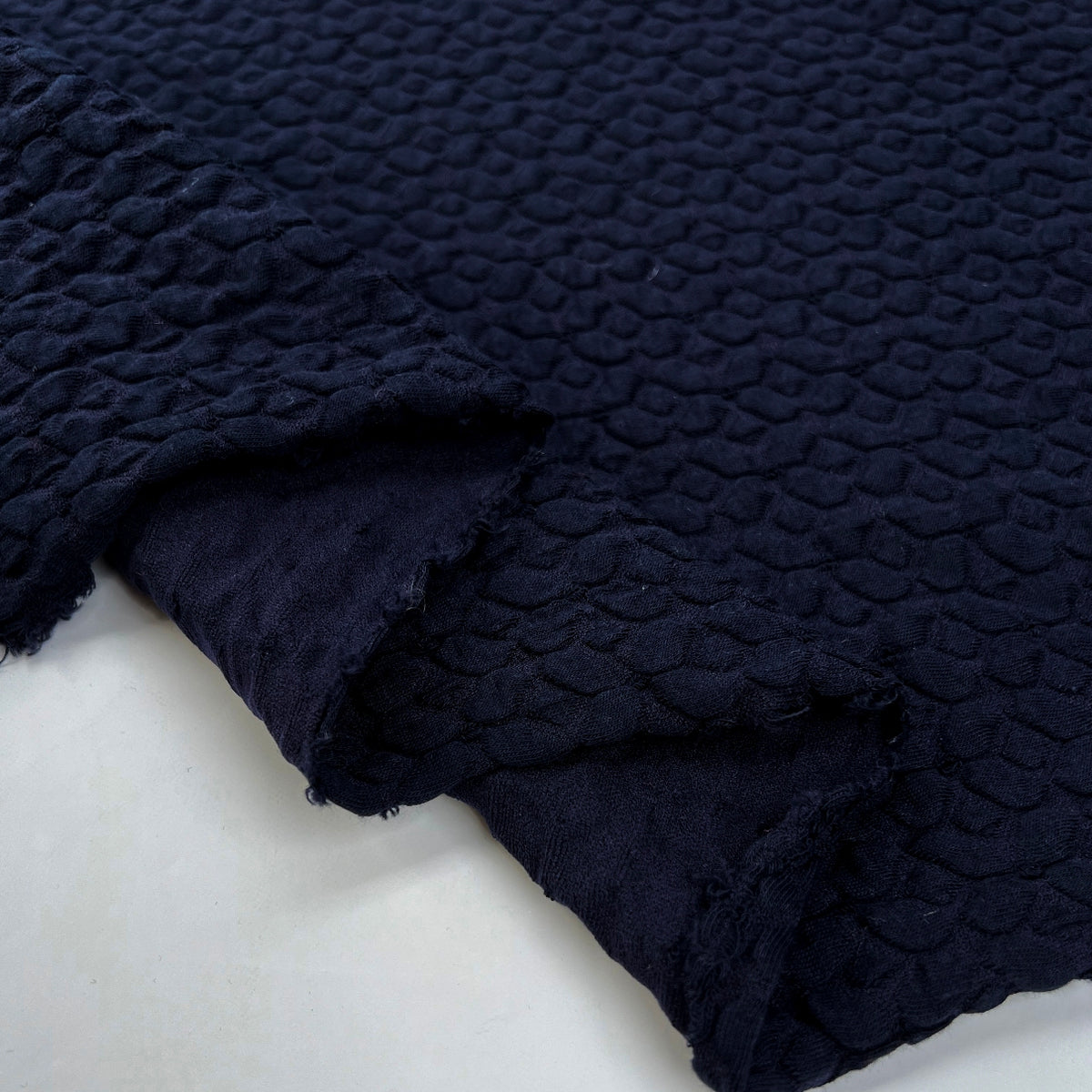 Bubbly Cotton Polyamide Navy Knitted Jersey Fabric Fold