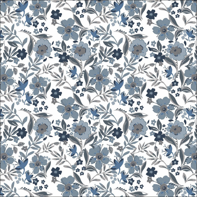 C Pop Blue Belle Printed Cotton Poplin 120gsm Dress Fabric Flat