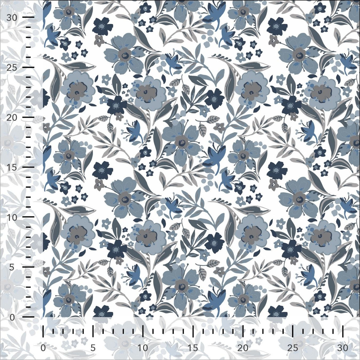 C Pop Blue Belle Printed Cotton Poplin 120gsm Dress Fabric Ruler