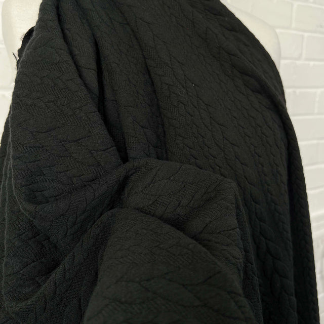 Cable Jersey Black Polyester Viscose Elastane Rope Double Knit Fabric CU