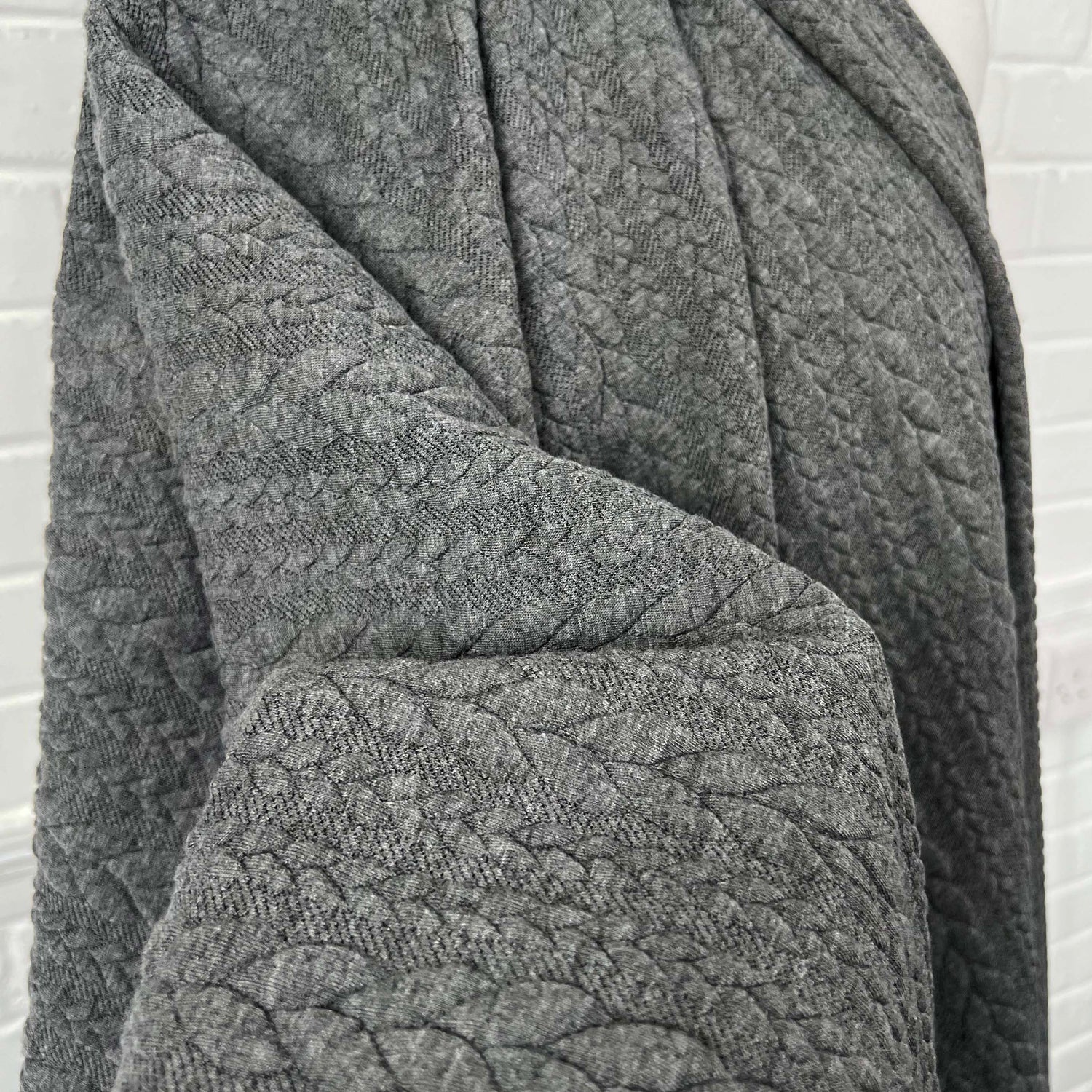 Cable Jersey Grey Marl Polyester Viscose Elastane Rope Double Knit Fabric CU
