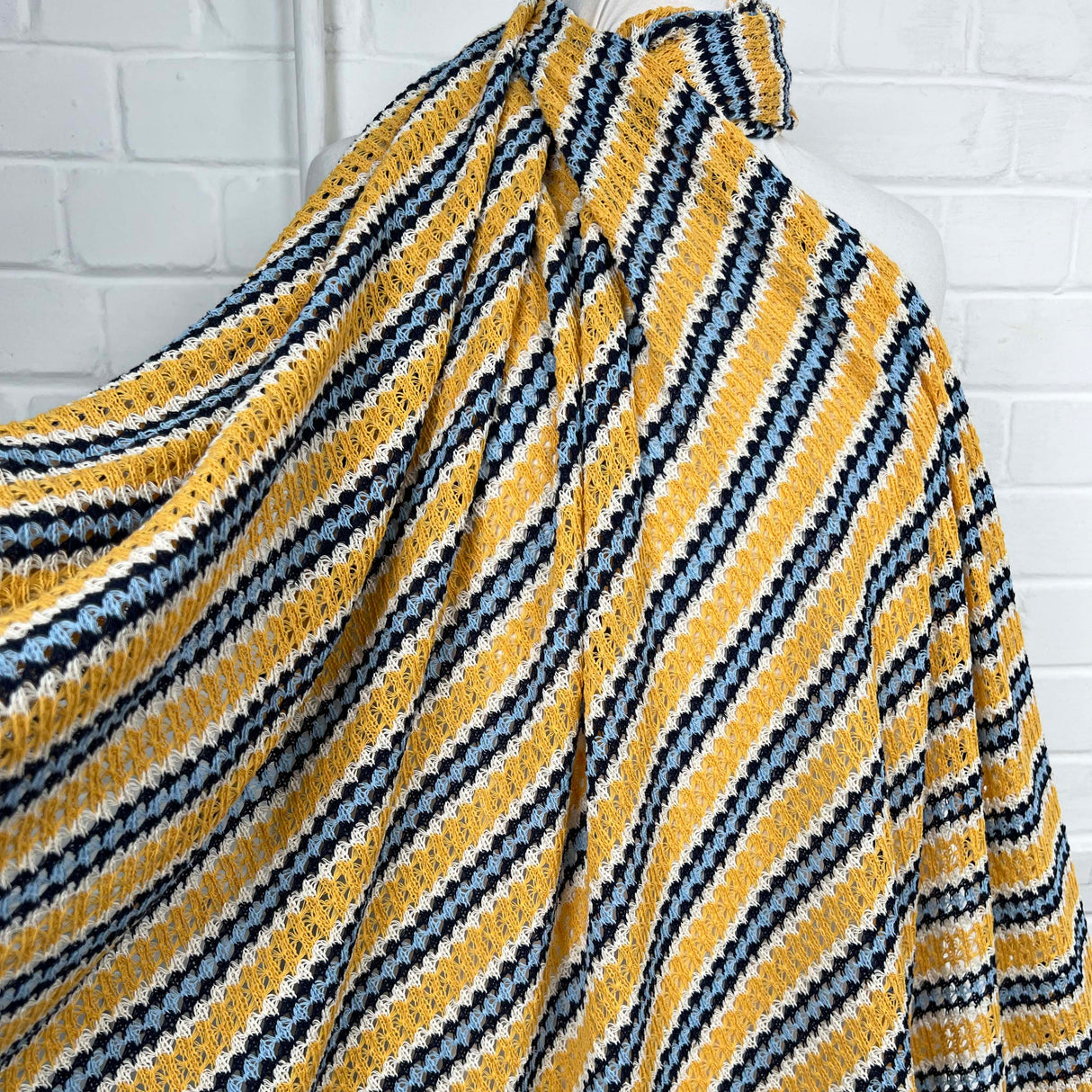Polycotton Blue Yellow Striped Crochet Fabric Cadiz - Beach Stripe Mannequin