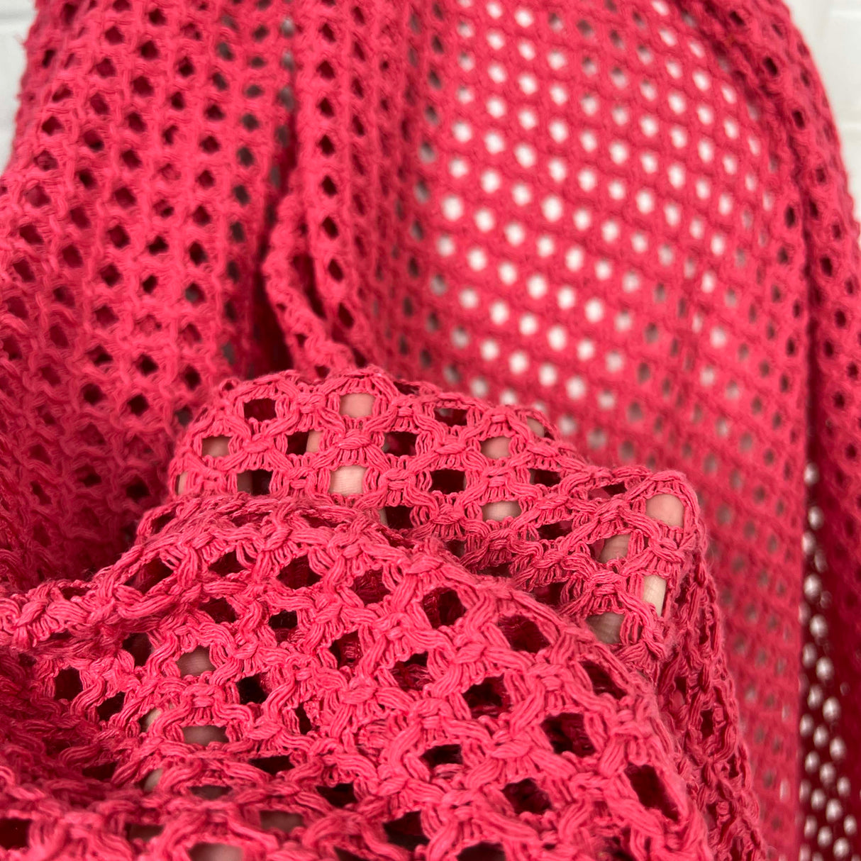 Castaway Crochet Pink Polyester Cotton Knit Fabric 