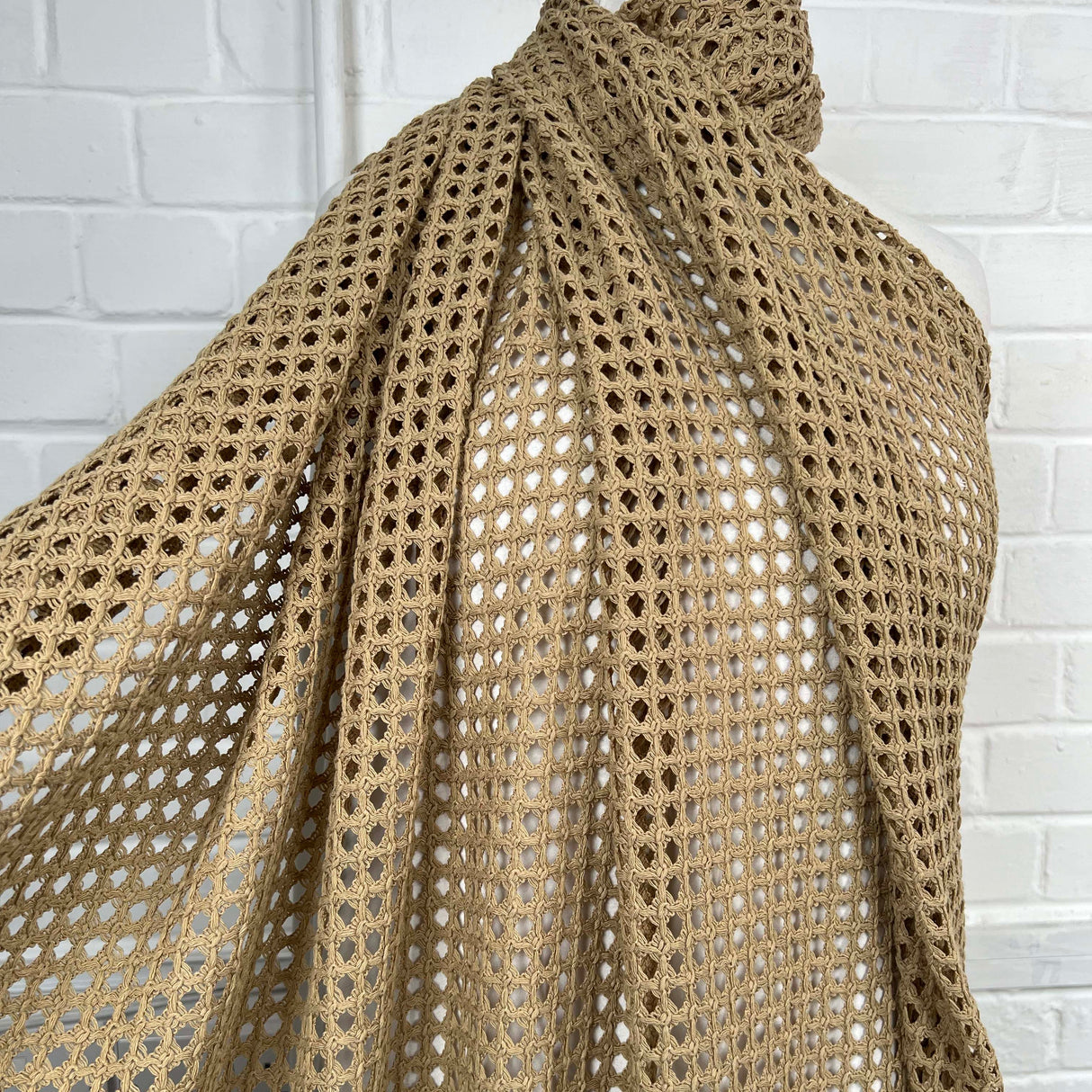 Castaway Crochet Sand Poly Cotton Open Knitted Dress Fabric Mannequin