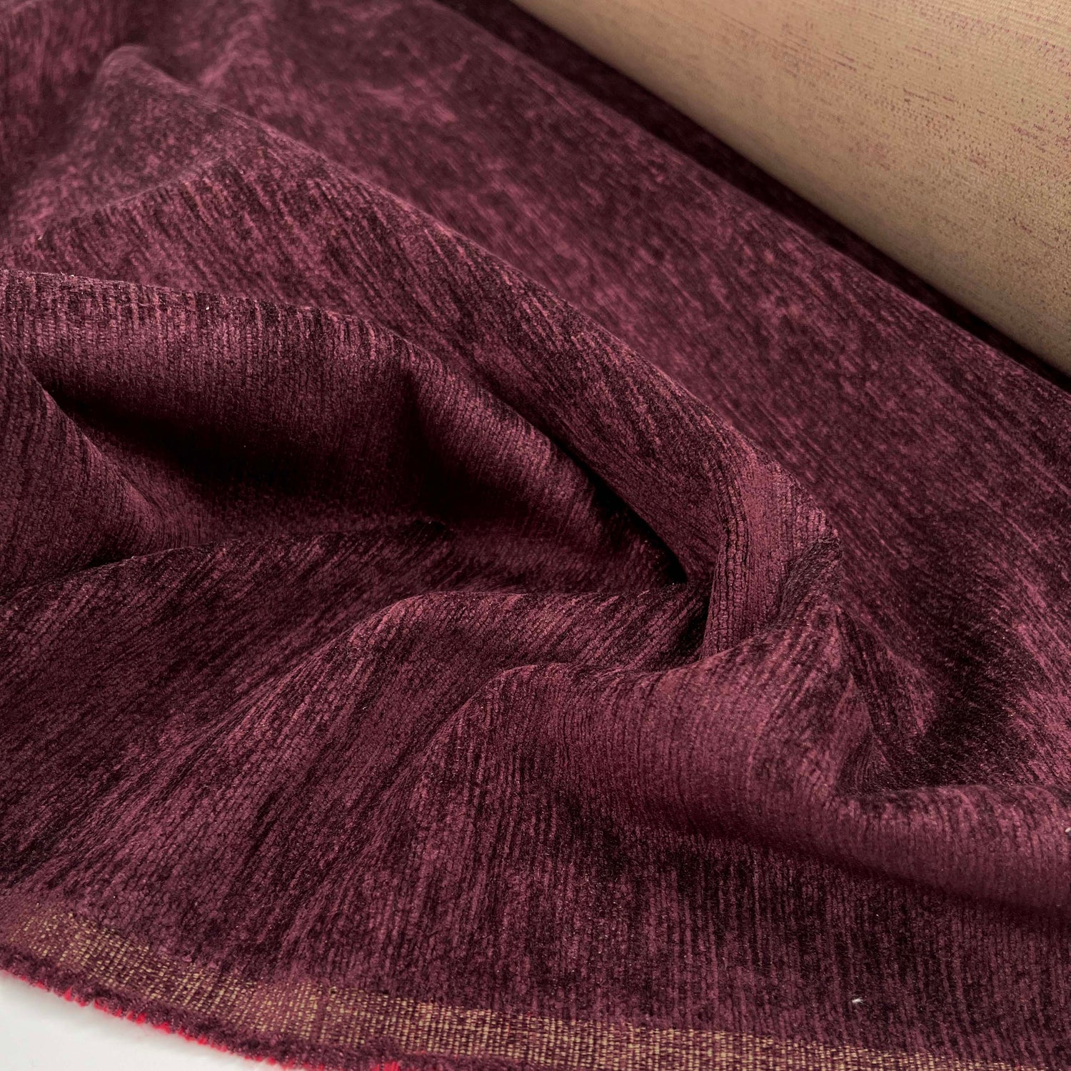 Chenille Slub Furnishing Burgundy Poly Fire Retardant Fabric CU
