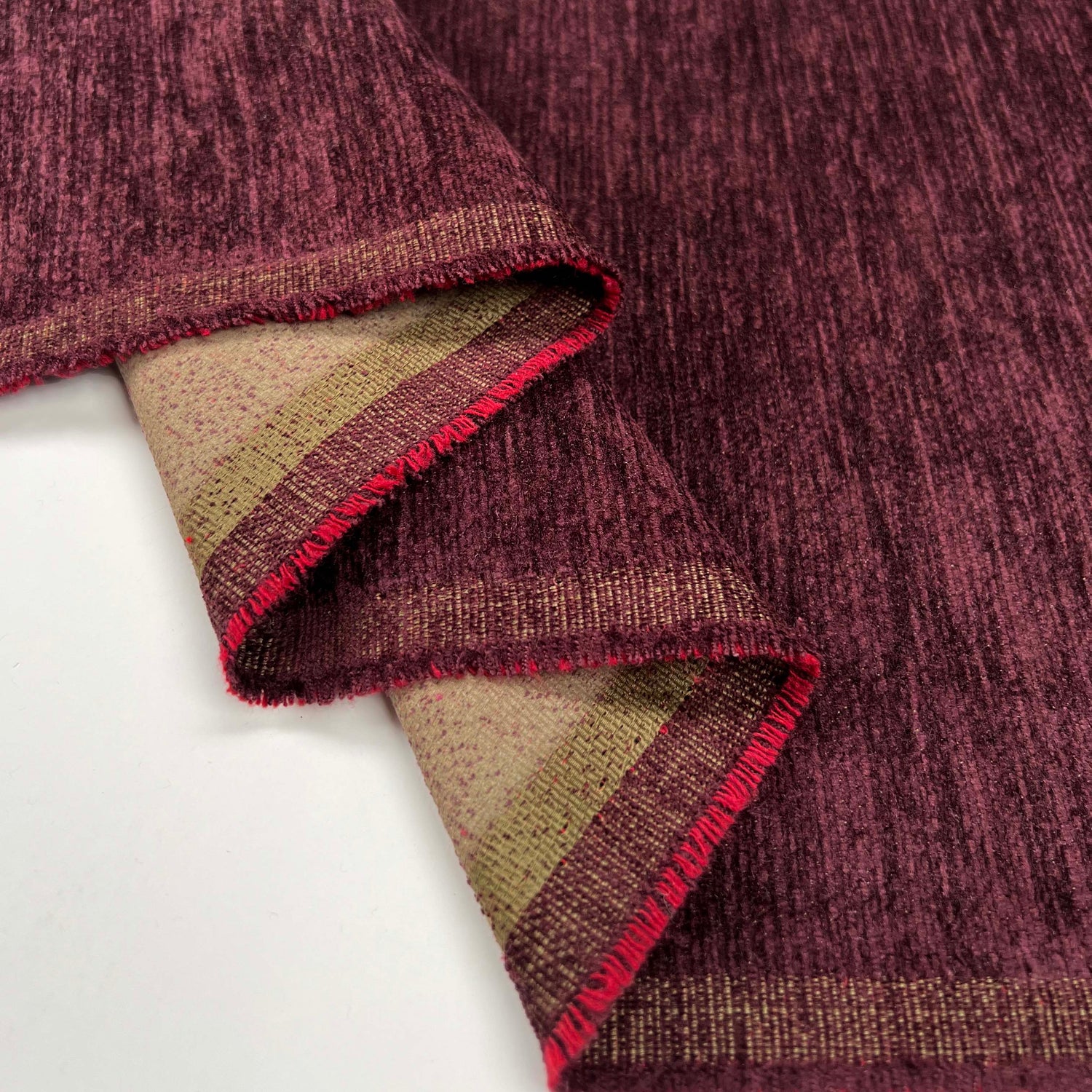 Chenille Slub Furnishing Burgundy Poly Fire Retardant Fabric Fold
