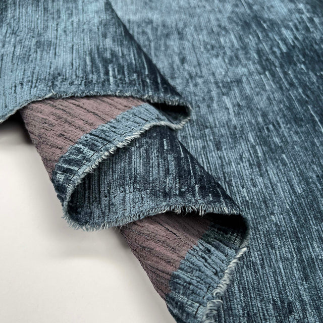 Chenille Slub Furnishing Dusty Blue Fire Retardant Upholstery Fabric Fold