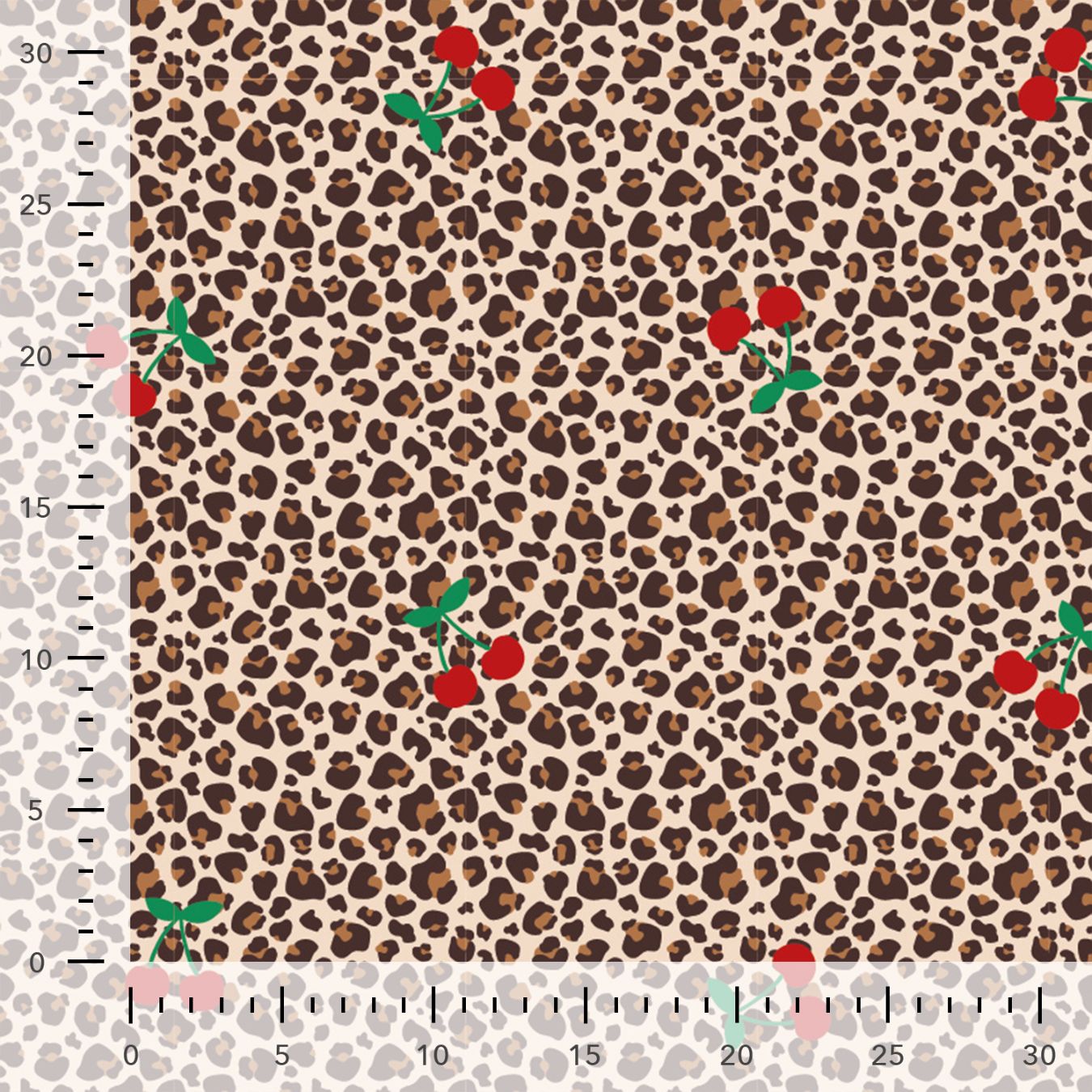 Cherry Roar Animal Fruit Print Knitted Cotton Jersey 190gsm Dress Fabric Ruler