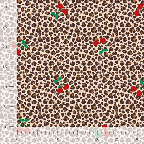 Cherry Roar Animal Fruit Print Knitted Cotton Jersey 190gsm Dress Fabric Ruler