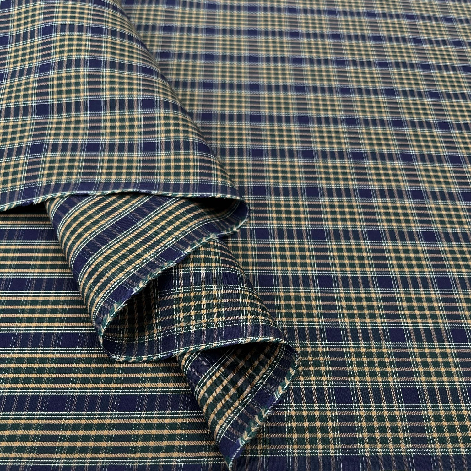 Green & Blue Cotton Check Shirting Fabric Clarkson's Check Fold