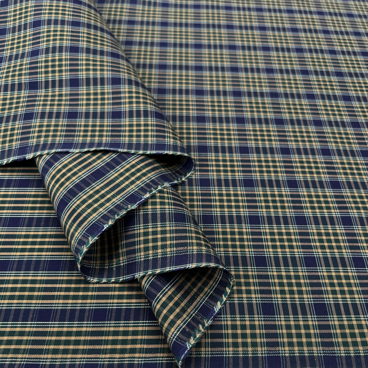 Green & Blue Cotton Check Shirting Fabric Clarkson's Check Fold