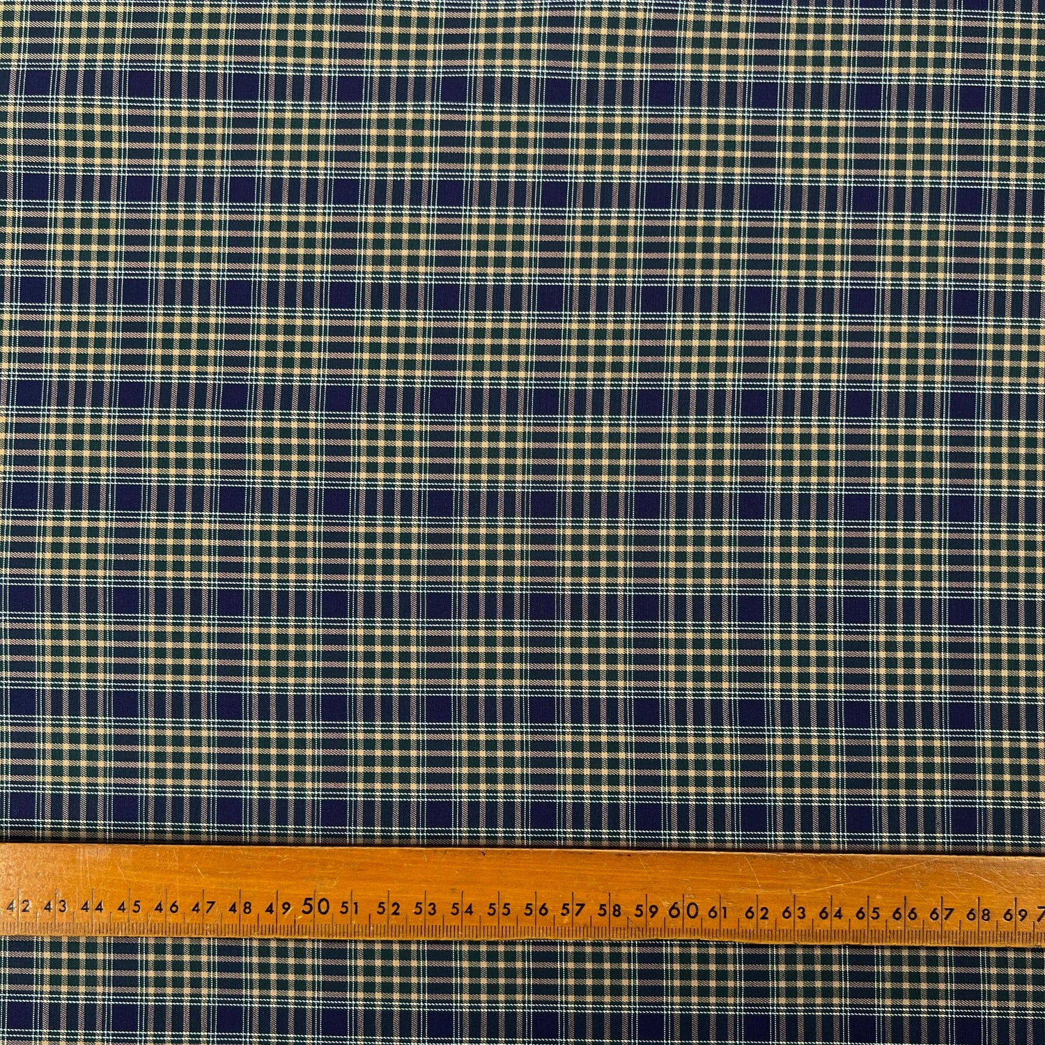 Green & Blue Cotton Check Shirting Fabric Clarkson's Check Ruler