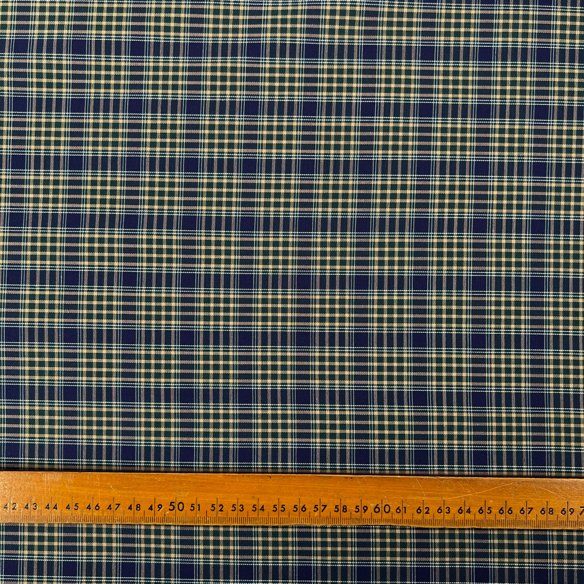 Green & Blue Cotton Check Shirting Fabric Clarkson's Check Ruler