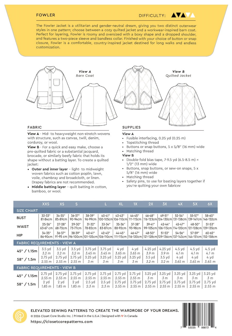 Closet Core Patterns Fowler Jacket BackCover