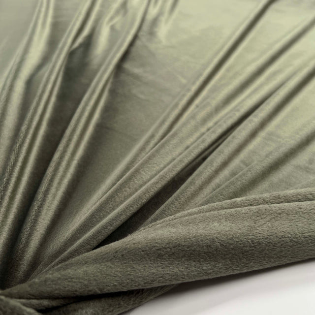 Comfort Velour Olive Green Polyester Elastane Soft Fleece Jersey Fabric Stretch