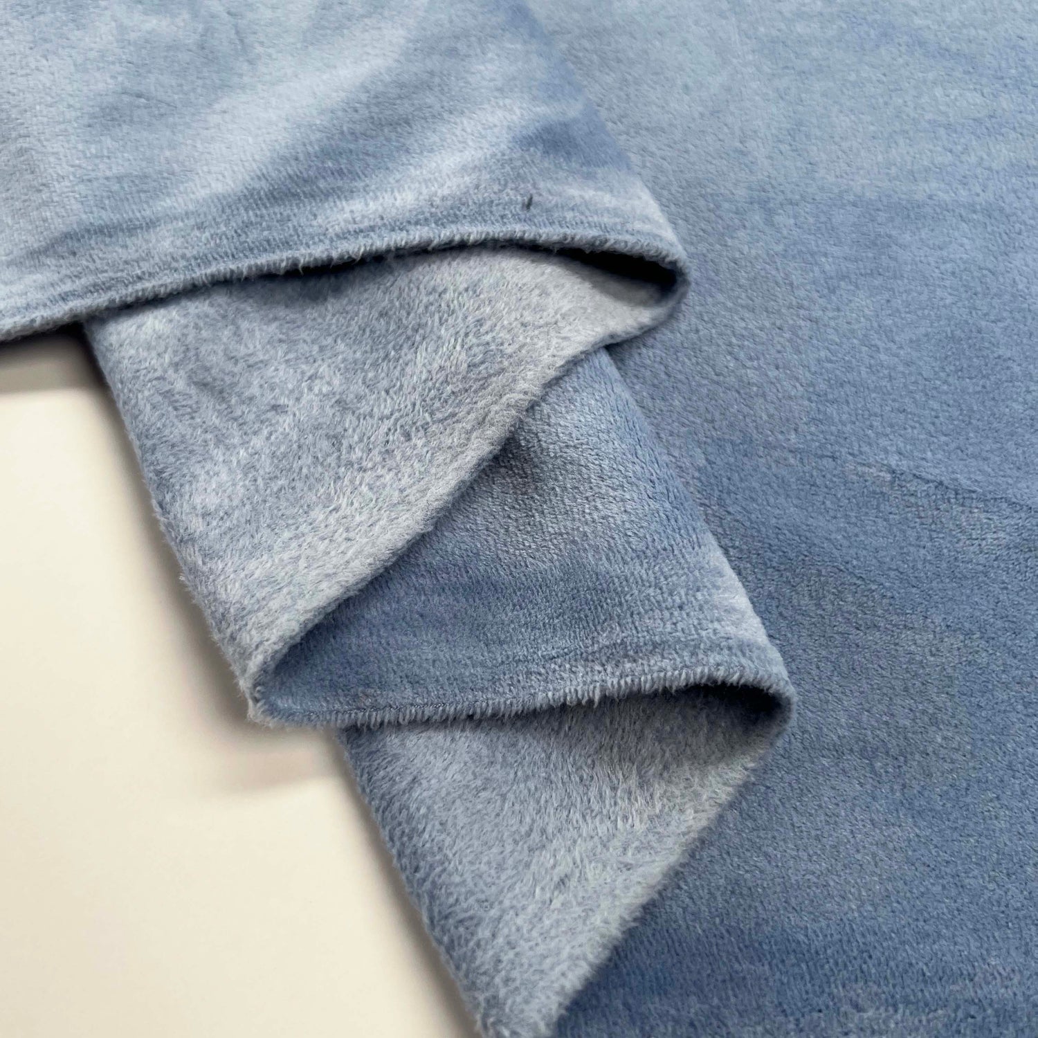 Comfort Velour Sky Blue Polyester Elastane Soft Fleece Jersey Fabric Fold