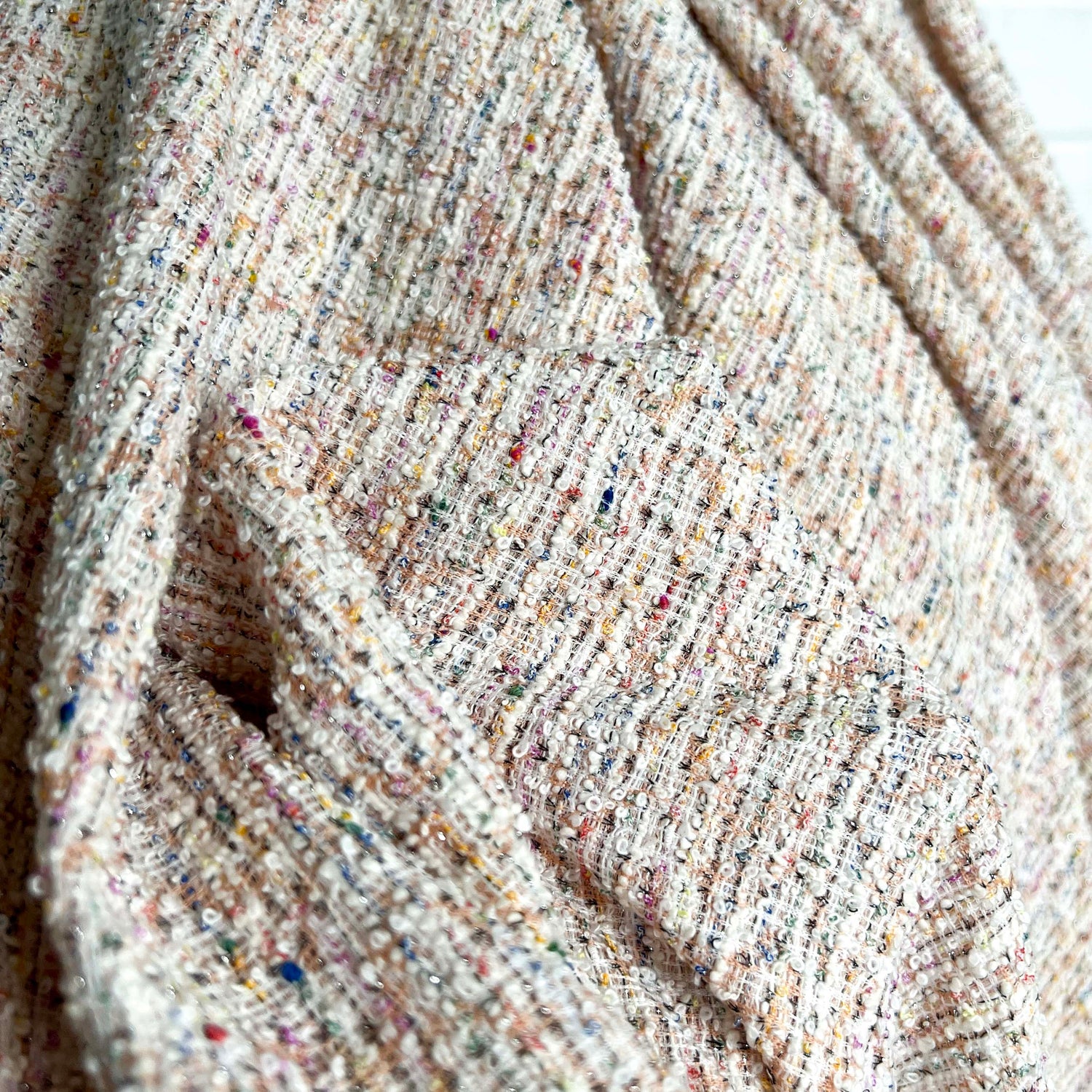 Confetti Tweed Peach Poly Cotton Metallic Jersey Fabric CU